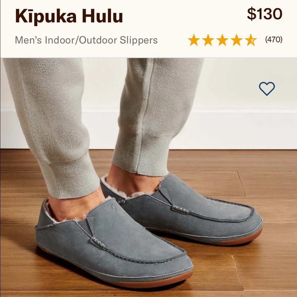 Olukai Grey Leather Slippers